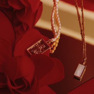 a close up of a necklace on a table