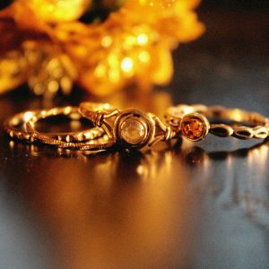 a couple of rings sitting on top of a table