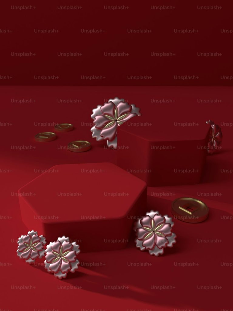 a red background with a bunch of snowflakes